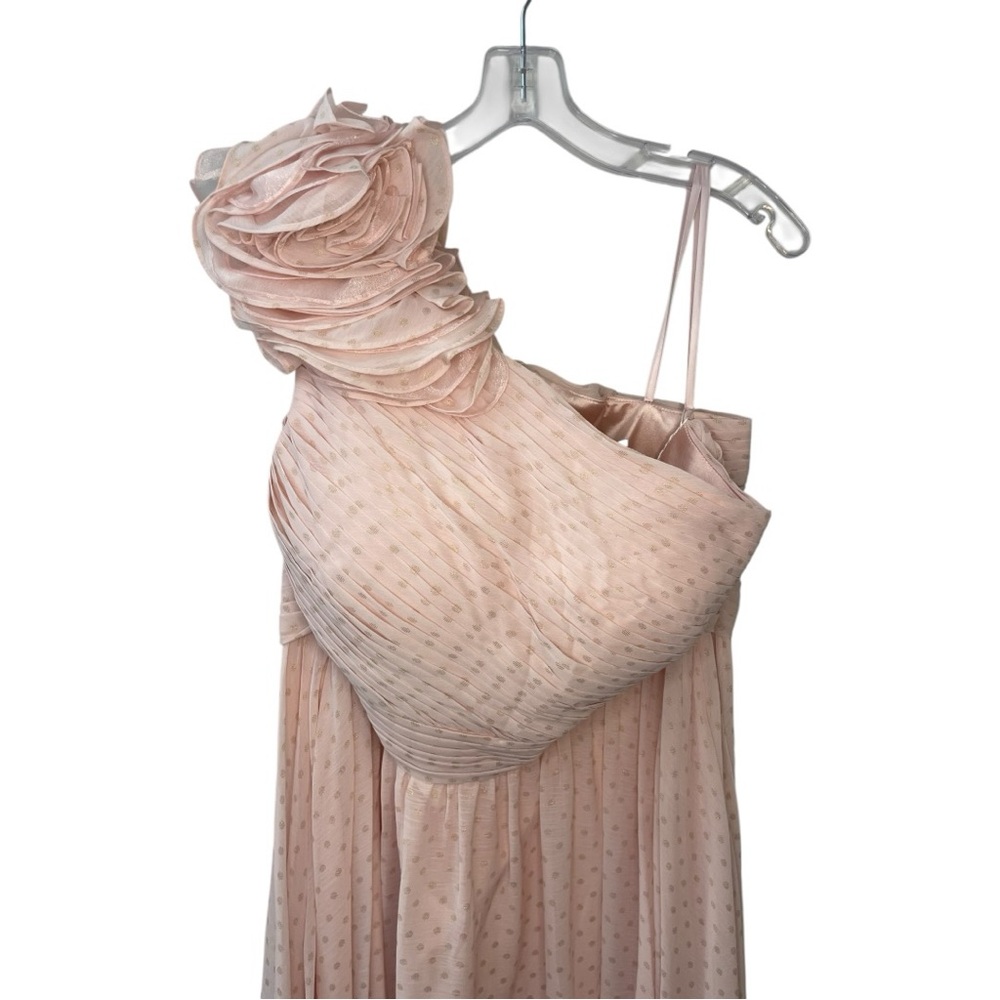 Mac Duggal Pink One Shoulder Polka Dot Chiffon Ruffle GownDress Size 16 $398 - Picture 2 of 9
